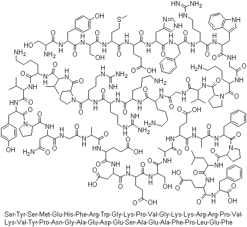 structure of CAS# 12279-41-3, Seractide;L-Seryl-L-tyrosyl-L-seryl-L-methionyl-L-alpha-glutamyl-L-histidyl-L-phenylalanyl-L-arginyl-L-tryptophylglycyl-L-lysyl-L-prolyl-L-valylglycyl-L-lysyl-L-lysyl-L-arginyl-L-arginyl-L-prolyl-L-valyl-L-lysyl-L-valyl-L-tyrosyl-L-prolyl-L-asparaginylglycyl-L-alanyl-L-alpha-glutamyl-L-alpha-aspartyl-L-alpha-glutamyl-L-seryl-L-alanyl-L-alpha-glutamyl-L-alanyl-L-phenylalanyl-L-prolyl-L-leucyl-L-alpha-glutamyl-L-phenylalanine