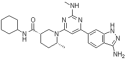 structure of CAS# 1227911-45-6, GSK 2334470;(3S,6R)-1-[6-(3-Amino-1H-indazol-6-yl)-2-(methylamino)-4-pyrimidinyl]-N-cyclohexyl-6-methyl-3-piperidinecarboxamide