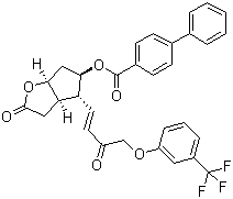 [1,1'-Biphenyl]-4-carboxylic acid hexahydro-2-oxo-4-[3-oxo-4-[3-(trifluoromethyl)phenoxy]-1-buten-1-yl]-2H-cyclopenta[b]furan-5-yl ester molecular structure (CAS 122921-57-7)