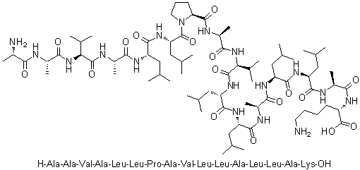 L-Alanyl-L-alanyl-L-valyl-L-alanyl-L-leucyl-L-leucyl-L-prolyl-L-alanyl-L-valyl-L-leucyl-L-leucyl-L-alanyl-L-leucyl-L-leucyl-L-alanyl-L-lysine molecular structure (CAS 1231898-22-8)