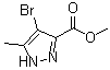 structure of CAS# 1232838-31-1, 4-Bromo-5-methyl-1H-pyrazole-3-carboxylic acid methyl ester