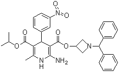 structure of CAS# 123524-52-7, Azelnidipine;2-Amino-1,4-dihydro-6-methyl-4-(3-nitrophenyl)-3,5-pyridinedicarboxylic acid 3-[1-(diphenylmethyl)-3-azetidinyl] 5-(methylethyl) ester