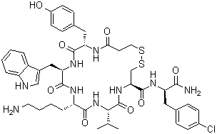N-(3-巯基-1-氧代丙基)-L-酪氨酰-D-色氨酰-L-赖氨酰-L-缬氨酰-L-半胱氨酰-4-氯-D-苯丙氨酰胺环(1→5)-二硫醚分子结构 (CAS 123528-93-8)
