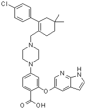 2-[(1H-Pyrrolo[2,3-b]pyridin-5-yl)oxy]-4-[4-[[2-(4-chlorophenyl)-4,4-dimethylcyclohex-1-enyl]methyl]piperazin-1-yl]benzoic acid molecular structure (CAS 1235865-77-6)