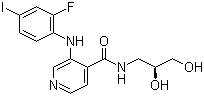 structure of CAS# 1236699-92-5, AS 703026;N-[(2S)-2,3-Dihydroxypropyl]-3-[(2-fluoro-4-iodophenyl)amino]-4-pyridinecarboxamide