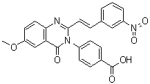 structure of CAS# 1237744-13-6, 4-[6-Methoxy-2-[(1E)-2-(3-nitrophenyl)ethenyl]-4-oxo-3(4H)-quinazolinyl]benzoic acid;QNZ 46