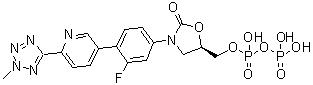 Diphosphoric acid P-[(5R)-3-[3-fluoro-4-[6-(2-methyl-2H-tetrazol-5-yl)-3-pyridinyl]phenyl]-2-oxo-5-oxazolidinyl]methyl ester molecular structure (CAS 1239662-48-6)