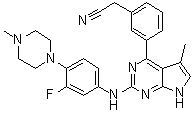 3-[2-[[3-Fluoro-4-(4-methyl-1-piperazinyl)phenyl]amino]-5-methyl-7H-pyrrolo[2,3-d]pyrimidin-4-yl]benzeneacetonitrile molecular structure (CAS 1239875-86-5)