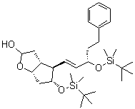 (3aR,4R,5R,6aS)-5-[[(1,1-Dimethylethyl)dimethylsilyl]oxy]-4-[(1E,3S)-3-[[(1,1-dimethylethyl)dimethylsilyl]oxy]-5-phenyl-1-penten-1-yl]hexahydro-2H-cyclopenta[b]furan-2-ol molecular structure (CAS 1240483-16-2)