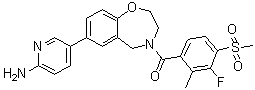 structure of CAS# 1251156-08-7, [7-(6-Amino-3-pyridinyl)-2,3-dihydro-1,4-benzoxazepin-4(5H)-yl][3-fluoro-2-methyl-4-(methylsulfonyl)phenyl]-methanone