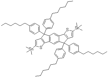 4,4,9,9-Tetrakis(4-hexylphenyl)-2,7-bis(trimethylstannyl)-4,9-dihydro-s-indaceno[1,2-b:5,6-b]dithiophene molecular structure (CAS 1252555-61-5)