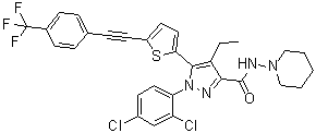 1-(2,4-二氯苯基)-4-乙基-N-1-哌啶基-5-[5-[2-[4-(三氟甲基)苯基]乙炔基]-2-噻吩基]-1H-吡唑-3-甲酰胺分子结构 (CAS 1253641-65-4)
