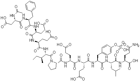 N-乙酰基-L-alpha-天冬氨酰-L-苯丙氨酰-L-alpha-谷氨酰-L-alpha-谷氨酰-L-异亮氨酰-L-脯氨酰-L-alpha-谷氨酰-L-alpha-谷氨酰-O-磺基-L-酪氨酰-L-亮氨酰-L-谷氨酰胺分子结构 (CAS 125441-01-2)