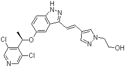 4-[(1E)-2-[5-[(1R)-1-(3,5-Dichloro-4-pyridinyl)ethoxy]-1H-indazol-3-yl]ethenyl]-1H-pyrazole-1-ethanol molecular structure (CAS 1254473-64-7)