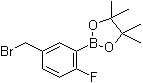 structure of CAS# 1256360-47-0, 5-(Bromomethyl)-2-fluorophenylboronic acid pinacol ester;2-[5-(Bromomethyl)-2-fluorophenyl]-4,4,5,5-tetramethyl-1,3,2-dioxaborolane