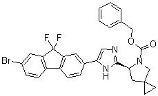 (6S)-6-[5-(7-Bromo-9,9-difluoro-9H-fluoren-2-yl)-1H-imidazol-2-yl]-5-azaspiro[2.4]heptane-5-carboxylic acid phenylmethyl ester molecular structure (CAS 1256388-49-4)