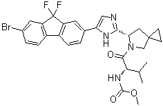 N-[(1S)-1-[[(6S)-6-[5-(7-Bromo-9,9-difluoro-9H-fluoren-2-yl)-1H-imidazol-2-yl]-5-azaspiro[2.4]hept-5-yl]carbonyl]-2-methylpropyl]carbamic acid methyl ester molecular structure (CAS 1256388-50-7)