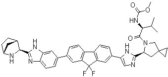 N-[(1S)-1-[[(6S)-6-[5-[7-[2-(1R,3S,4S)-2-Azabicyclo[2.2.1]hept-3-yl-1H-benzimidazol-6-yl]-9,9-difluoro-9H-fluoren-2-yl]-1H-imidazol-2-yl]-5-azaspiro[2.4]hept-5-yl]carbonyl]-2-methylpropyl]carbamic acid methyl ester molecular structure (CAS 1256388-76-7)