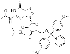 N-Acetyl-5'-O-[bis(4-methoxyphenyl)phenylmethyl]-2'-O-[(1,1-dimethylethyl)dimethylsilyl]guanosine molecular structure (CAS 1256468-15-1)