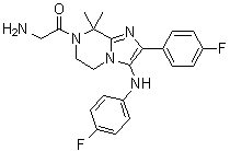 2-Amino-1-[2-(4-fluorophenyl)-3-[(4-fluorophenyl)amino]-5,6-dihydro-8,8-dimethylimidazo[1,2-a]pyrazin-7(8H)-yl]ethanone molecular structure (CAS 1261113-96-5)