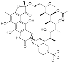 structure of CAS# 1262052-36-7, Rifampicin-d3;[(7S,11S,12S,13S,14R,15R,16R,17S,18S)-2,15,17,27,29-pentahydroxy-11-methoxy-3,7,12,14,16,18,22-heptamethyl-6,23-dioxo-26-[[4-(trideuteriomethyl)piperazin-1-yl]iminomethyl]-8,30-dioxa-24-azatetracyclo[23.3.1.14,7.05,28]triaconta-1(29),2,4,9,19,21,25,27-octaen-13-yl] acetate