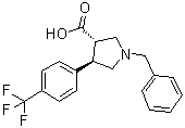 structure of CAS# 1263281-88-4, (3R,4S)-rel-1-(Phenylmethyl)-4-[4-(trifluoromethyl)phenyl]-3-pyrrolidinecarboxylic acid