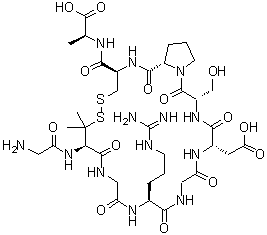 Glycyl-3-mercapto-L-valylglycyl-L-arginylglycyl-L-alpha-aspartyl-L-seryl-L-prolyl-L-cysteinyl-L-alanine cyclic (2→9)-disulfide molecular structure (CAS 126716-28-7)
