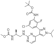 N-[(1S)-2-[[4-[3-[5-Chloro-3-[[(1,1-dimethylethoxy)carbonyl]amino]-2-fluorophenyl]-1-(1-methylethyl)-1H-pyrazol-4-yl]-2-pyrimidinyl]amino]-1-methylethyl]carbamic acid methyl ester molecular structure (CAS 1269440-77-8)