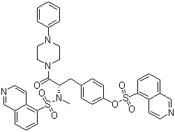 结构式 CAS# 127191-97-3, KN 62; 5-异喹啉磺酸 4-[(2S)-2-[(5-异喹啉磺酰基)甲氨基]-3-氧代-3-(4-苯基-1-哌嗪基)丙基]苯酯