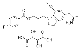 4-Fluorobenzoic acid 3-[5-[(2R)-2-aminopropyl]-7-cyano-2,3-dihydro-1H-indol-1-yl]propyl ester (2R,3R)-2,3-dihydroxybutanedioate (1:1) molecular structure (CAS 1277178-53-6)
