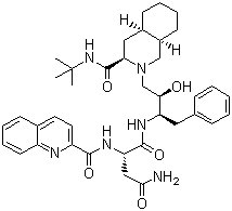 structure of CAS# 127779-20-8, Saquinavir;N1-[(1S,2R)-3-[(3S,4aS,8aS)-3-[[(1,1-Dimethylethyl)amino]carbonyl]octahydro-2(1H)-isoquinolinyl]-2-hydroxy-1-(phenylmethyl)propyl]-2-[(2-quinolinylcarbonyl)amino]-butanediamide