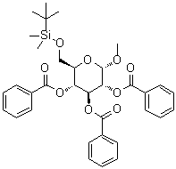 Methyl 6-O-[(1,1-dimethylethyl)dimethylsilyl]-alpha-D-glucopyranoside tribenzoate molecular structure (CAS 128142-70-1)