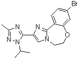 structure of CAS# 1282514-63-9, 9-Bromo-5,6-dihydro-2-[3-methyl-1-(1-methylethyl)-1H-1,2,4-triazol-5-yl]imidazo[1,2-d][1,4]benzoxazepine