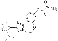 (2S)-2-[[5,6-Dihydro-2-[1-(1-methylethyl)-1H-1,2,4-triazol-5-yl]imidazo[1,2-d][1,4]benzoxazepin-9-yl]oxy]propanamide molecular structure (CAS 1282514-88-8)