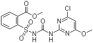 structure of CAS# 128569-20-0, 2-[[[[(4-Chloro-6-methoxy-2-pyrimidinyl)amino]carbonyl]amino]sulfonyl]benzoic acid methyl ester