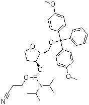 1,4-Anhydro-5-O-[bis(4-methoxyphenyl)phenylmethyl]-2-deoxy-D-erythro-pentitol 2-cyanoethyl bis(1-methylethyl)phosphoramidite molecular structure (CAS 129821-76-7)