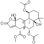 (1S,4aR,6S,6aR,7S,10aR,11aS,11bS)-1,6-Bis(acetyloxy)-1,2,3,4,4a,5,6,6a,7,9,10a,11,11a,11b-tetradecahydro-4a,10a-dihydroxy-4,4,11b-trimethyl-9-oxophenanthro[3,2-b]furan-7-carboxylic acid methyl ester molecular structure (CAS 1309079-08-0)