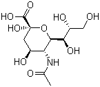 structure of CAS# 131-48-6, N-Acetylneuraminic acid;5-Acetamido-3,5-dideoxy-D-glycero-D-galactonulosonic acid; o-Sialic acid; Galactononulosonic acid; Lactaminic acid; NANA