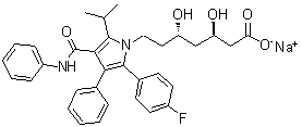 (R*,S*)-2-(4-氟苯基)-beta,delta-二羟基-5-(1-甲基乙基)-3-苯基-4-[(苯基氨基)羰基]-1H-吡咯-1-庚酸单钠盐分子结构 (CAS 131275-93-9)