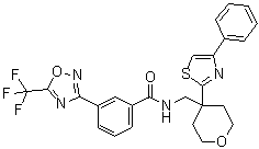 N-[[Tetrahydro-4-(4-phenyl-2-thiazolyl)-2H-pyran-4-yl]methyl]-3-[5-(trifluoromethyl)-1,2,4-oxadiazol-3-yl]benzamide molecular structure (CAS 1314890-29-3)