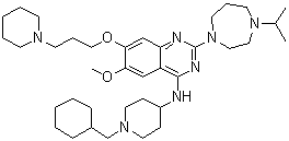 N-[1-(Cyclohexylmethyl)-4-piperidinyl]-2-[hexahydro-4-(1-methylethyl)-1H-1,4-diazepin-1-yl]-6-methoxy-7-[3-(1-piperidinyl)propoxy]-4-quinazolinamine molecular structure (CAS 1320288-19-4)