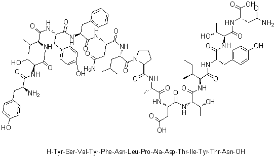 L-Tyrosyl-L-seryl-L-valyl-L-tyrosyl-L-phenylalanyl-L-asparaginyl-L-leucyl-L-prolyl-L-alanyl-L-alpha-aspartyl-L-threonyl-L-isoleucyl-L-tyrosyl-L-threonyl-L-asparagine molecular structure (CAS 1330060-96-2)