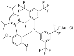 Chloro(2-{bis[3,5-bis(trifluoromethyl)phenyl]phosphino}-3,6-dimethoxy-2',4',6'-triisopropyl-1,1'-biphenyl)gold(I) molecular structure (CAS 1334547-76-0)