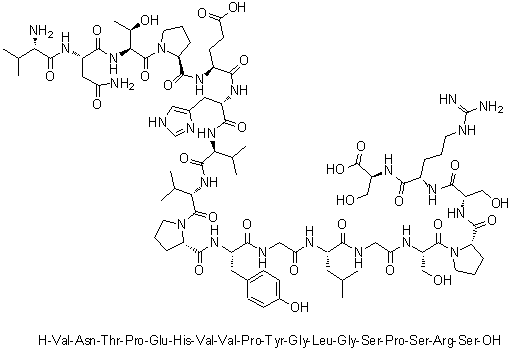 L-Valyl-L-asparaginyl-L-threonyl-L-prolyl-L-alpha-glutamyl-L-histidyl-L-valyl-L-valyl-L-prolyl-L-tyrosylglycyl-L-leucylglycyl-L-seryl-L-prolyl-L-seryl-L-arginyl-L-serine molecular structure (CAS 133474-20-1)