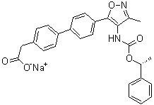 结构式 CAS# 1345614-59-6, 4'-[3-甲基-4-[[[(1R)-1-苯基乙氧基]羰基]氨基]-5-异恶唑基]联苯-4-乙酸钠盐
