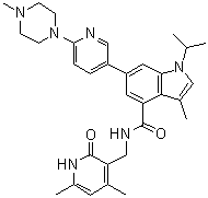 N-[(4,6-Dimethyl-2-oxo-1,2-dihydro-3-pyridinyl)methyl]-3-methyl-1-(1-methylethyl)-6-[6-(4-methyl-1-piperazinyl)-3-pyridinyl]-1H-indole-4-carboxamide molecular structure (CAS 1346572-63-1)