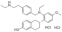 structure of CAS# 1349723-93-8, Elacestrant dihydrochloride;(6R)-6-[2-[Ethyl[[4-[2-(ethylamino)ethyl]phenyl]methyl]amino]-4-methoxyphenyl]-5,6,7,8-tetrahydro-2-naphthalenol hydrochloride (1:2); Elacestrant hydrochloride; RAD 901 dihydrochloride