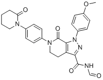structure of CAS# 1351611-14-7, N-formyl-1-(4-methoxyphenyl)-7-oxo-6-(4-(2-oxopiperidin-1-yl)phenyl)-4,5,6,7-tetrahydro-1H-pyrazolo[3,4-c]pyridine-3-carboxamide