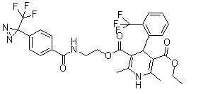 1,4-Dihydro-2,6-dimethyl-4-[2-(trifluoromethyl)phenyl]-3,5-pyridinedicarboxylic acid 3-ethyl 5-[2-[[4-[3-(trifluoromethyl)-3H-diazirin-3-yl]benzoyl]amino]ethyl] ester molecular structure (CAS 135330-18-6)