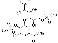 结构式 CAS# 136098-04-9, 2-氨基-2-脱氧-4-O-(4-脱氧-2-O-磺基-alpha-L-苏式-己-4-烯吡喃糖基)-D-葡萄糖 6-(硫酸氢酯)三钠盐